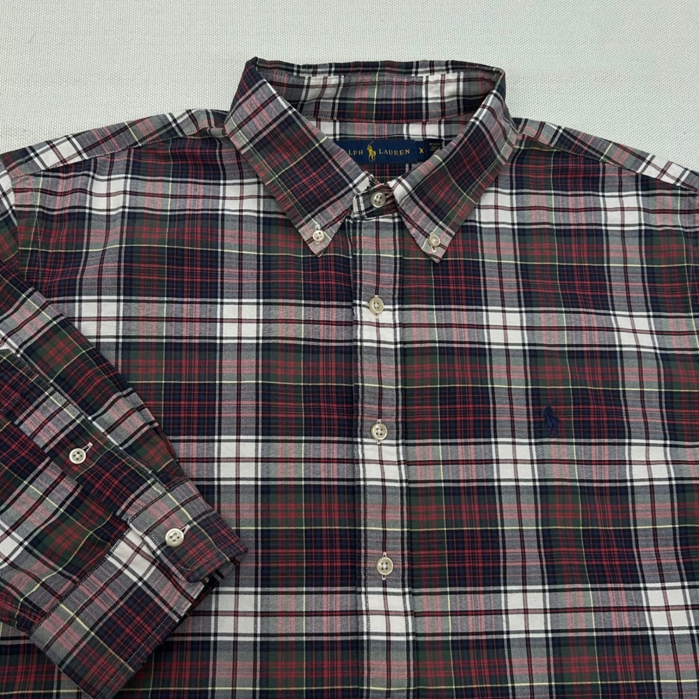 Polo Ralph Lauren Button Up Shirt Mens XXL Tartan Plaid Red Navy Preppy Heritage
